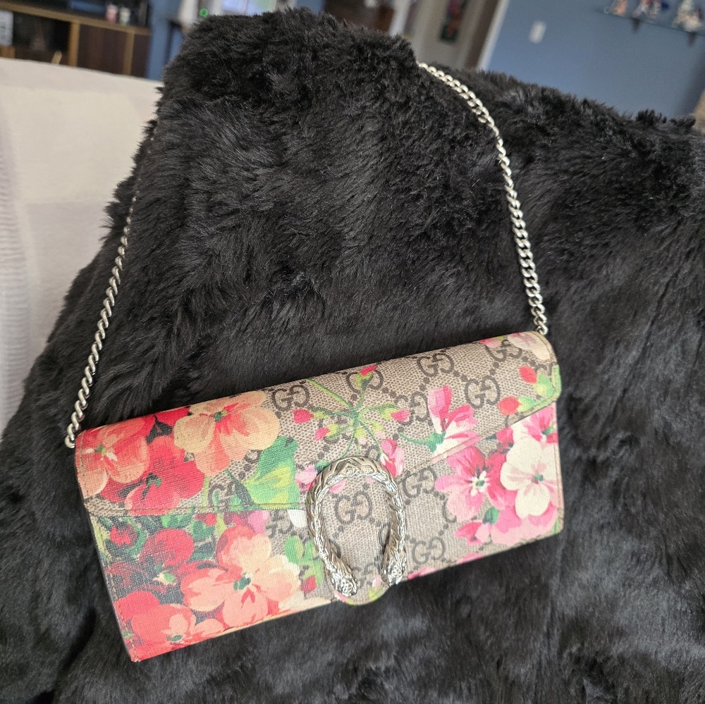 Authentic Gucci Dionysus Wallet On Chain  Blooms Floral Print GG Coated Canvas - Picture 2 of 16